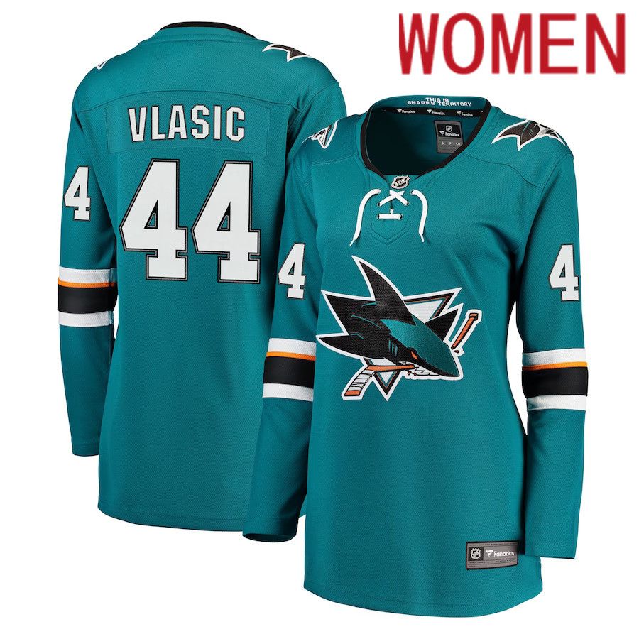 Women San Jose Sharks #44 Marc-Edouard Vlasic Fanatics Branded Teal Breakaway NHL Jersey